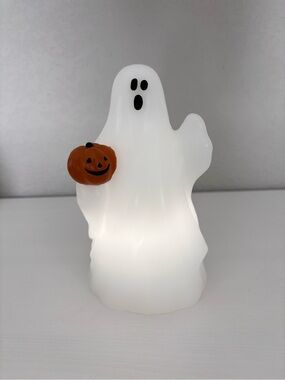 Lighted Wax Candle Ghost w/ Pumpkin NWT